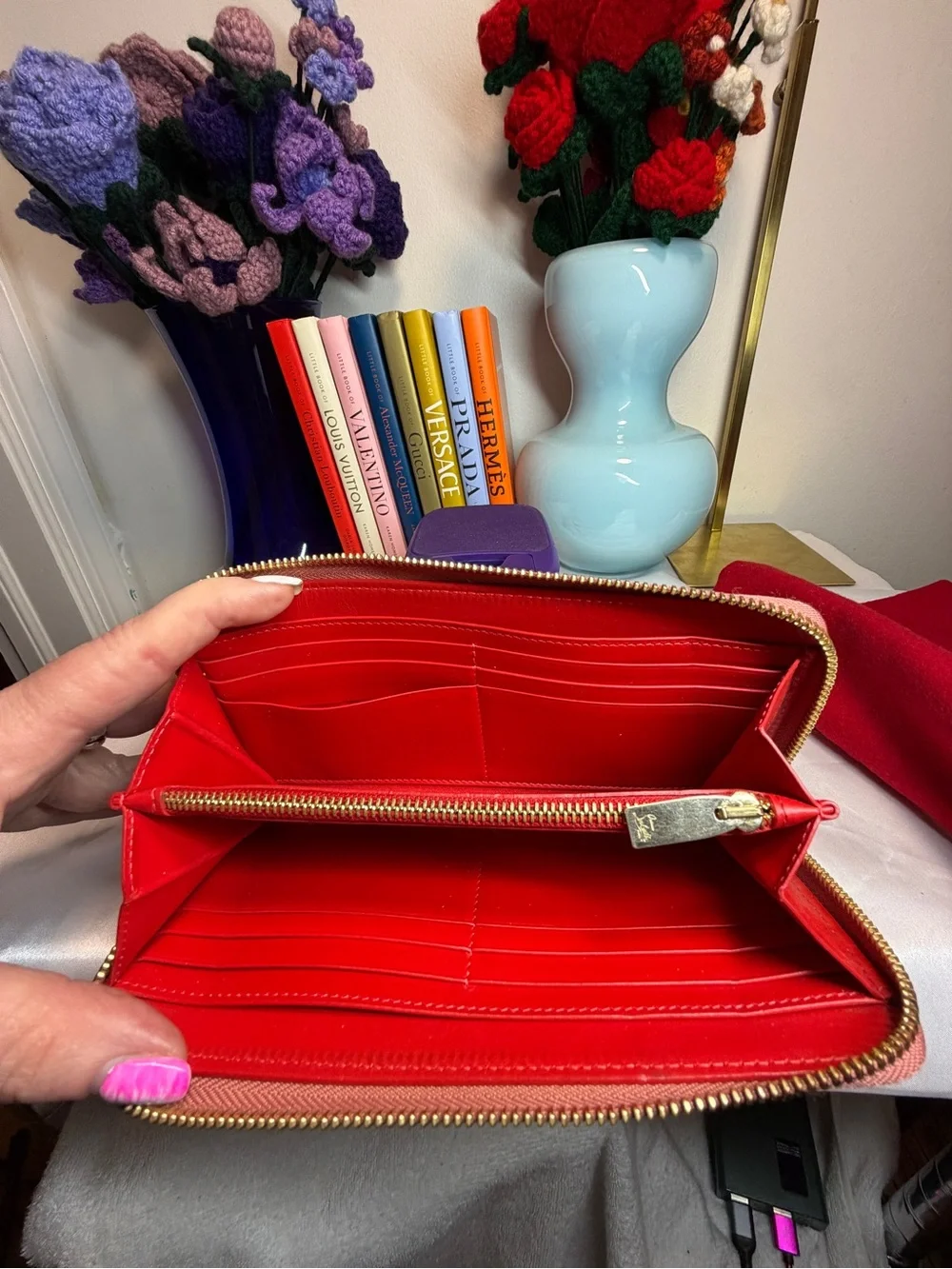 Christian Louboutin pink Panettone Spiked Leather wallet with COA